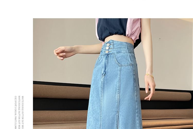 Washed Denim A-Line High Skirt Slit Rise