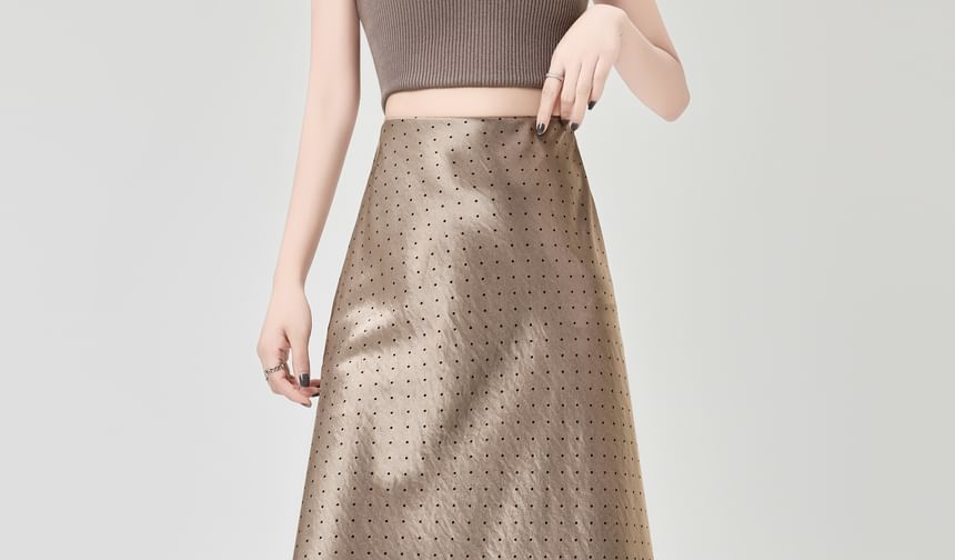 Skirt Maxi Waist A-Line Dotted High Satin