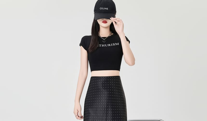 Skirt Maxi Waist A-Line Dotted High Satin