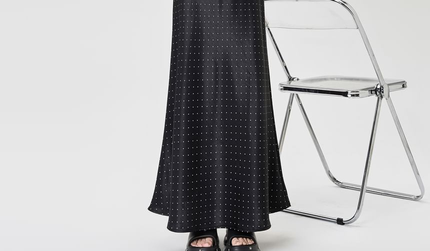 Skirt Maxi Waist A-Line Dotted High Satin