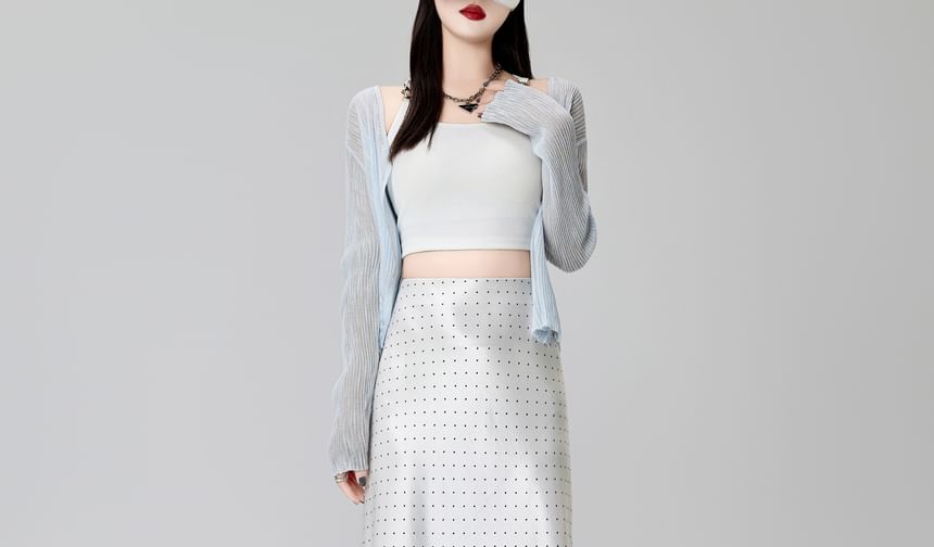 Skirt Maxi Waist A-Line Dotted High Satin