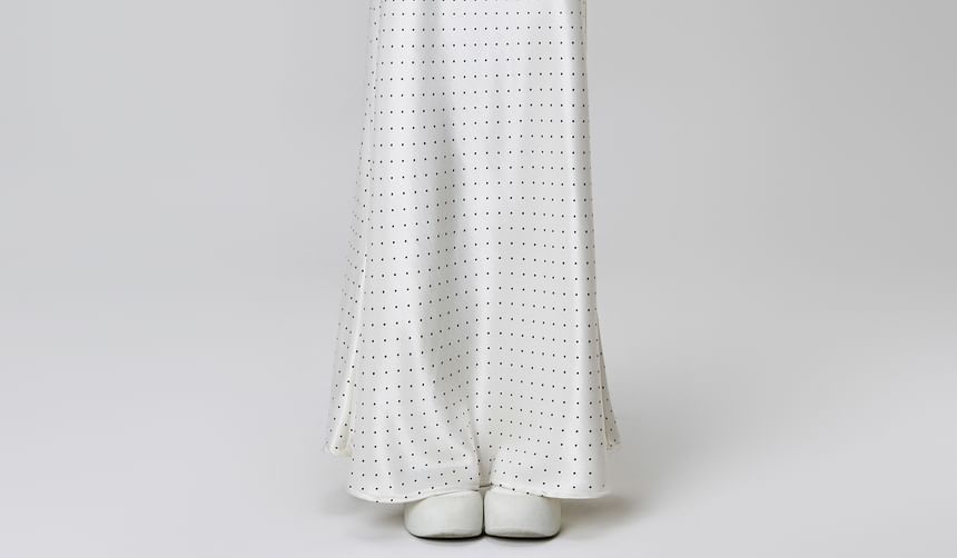 Skirt Maxi Waist A-Line Dotted High Satin