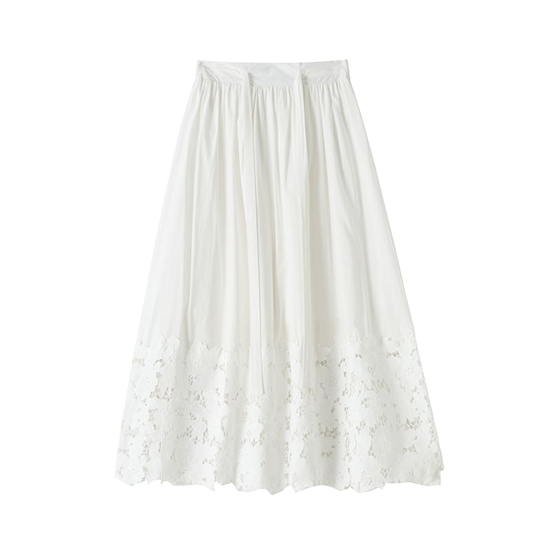 Waist Skirt Panel Midi Lace High Plain A-Line