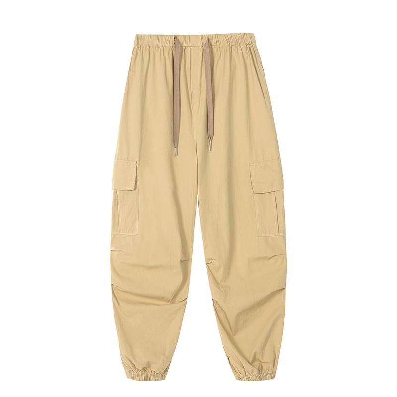 Cargo Harem Cropped Pants Plain Drawstring Waist