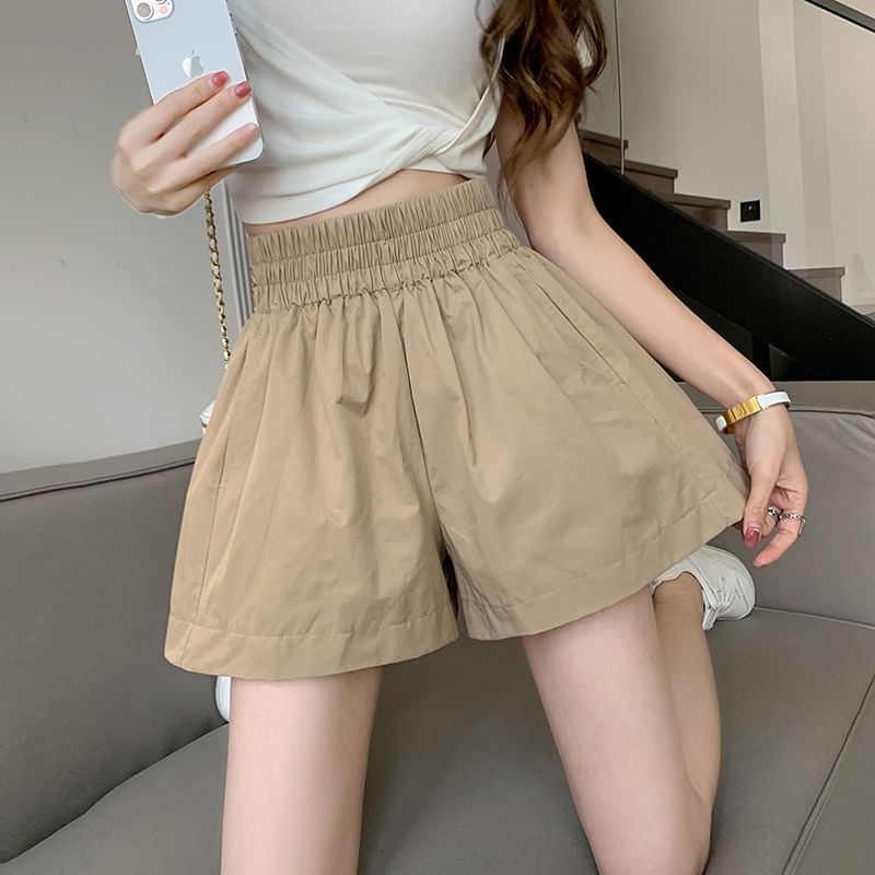 Shorts Wide Waist Leg High Plain