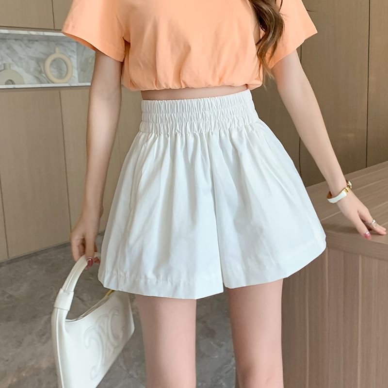 Shorts Wide Waist Leg High Plain