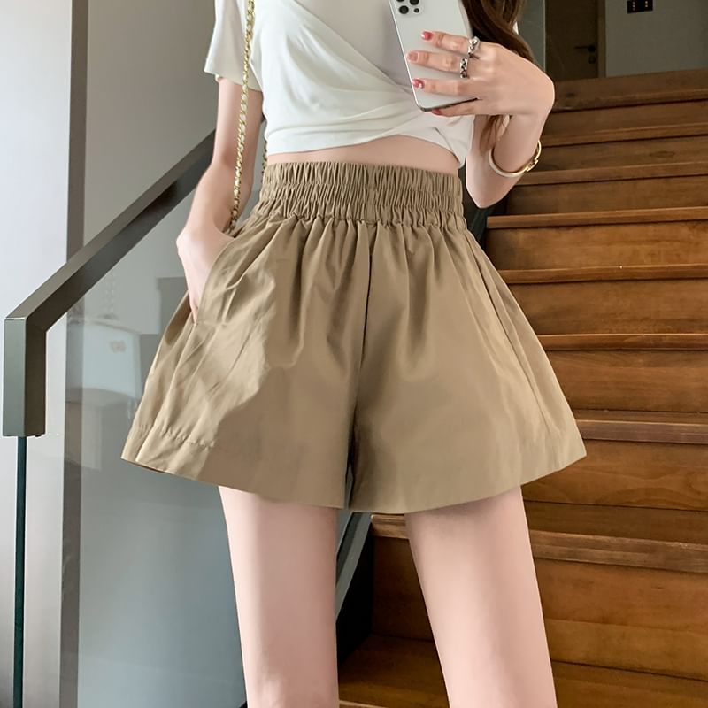 Shorts Wide Waist Leg High Plain