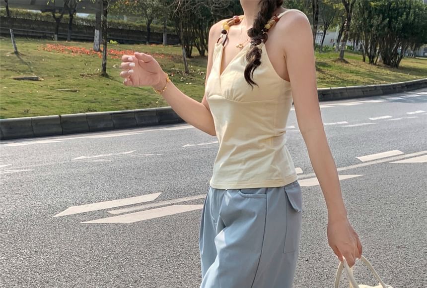 Mid Pants Ruched Plain Wide Leg Waist