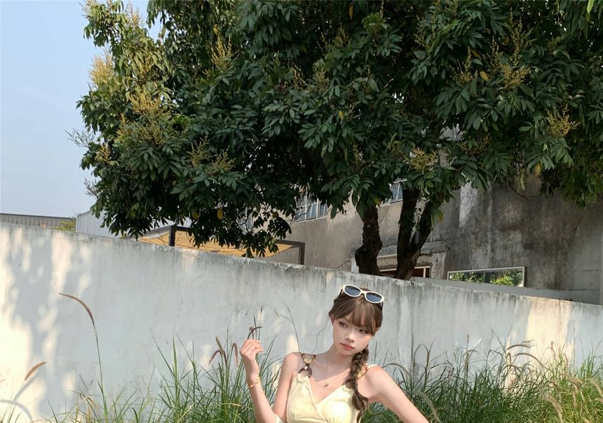 Mid Pants Ruched Plain Wide Leg Waist