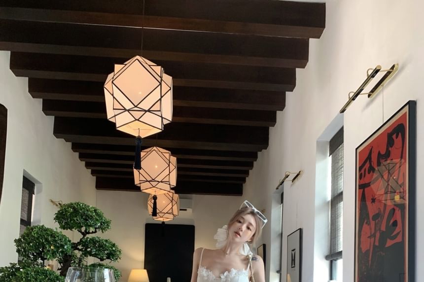 A-Line Lace Top Maxi Trim Camisole Skirt / Waist Plain High Peplum