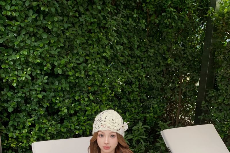 Mini High Skirt Halter Pencil Detail Flower Floral / Neck Plain Top Rise Scoop