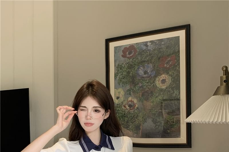 T-Shirt Embroidered Collar Short-Sleeve Letter