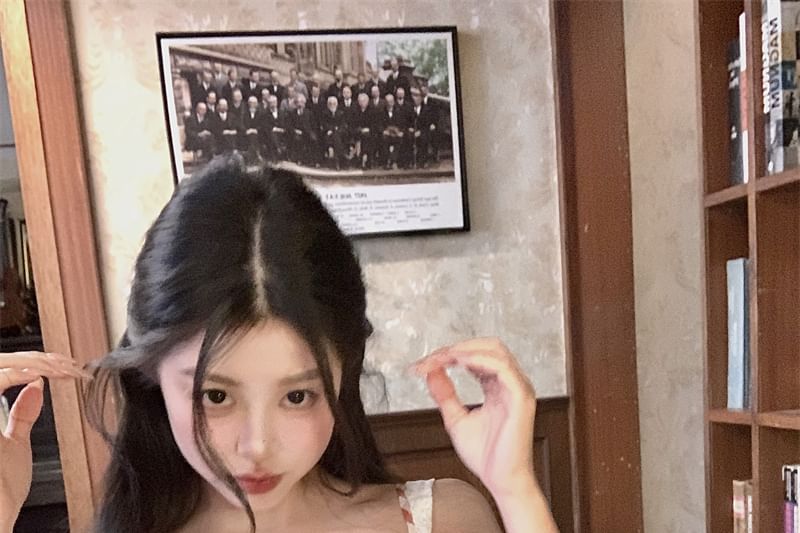 Mini Trim Spaghetti Bodycon Lace Bow Strap Plaid Dress