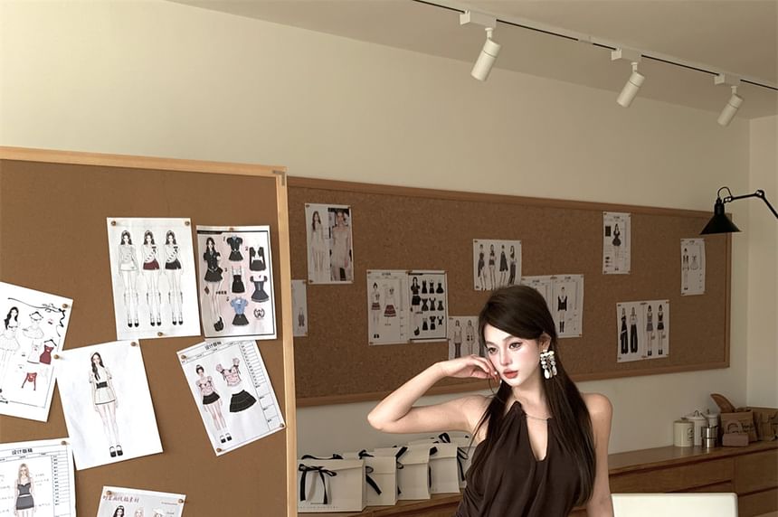 Halter Mini Asymmetrical Dress Bodycon Plain