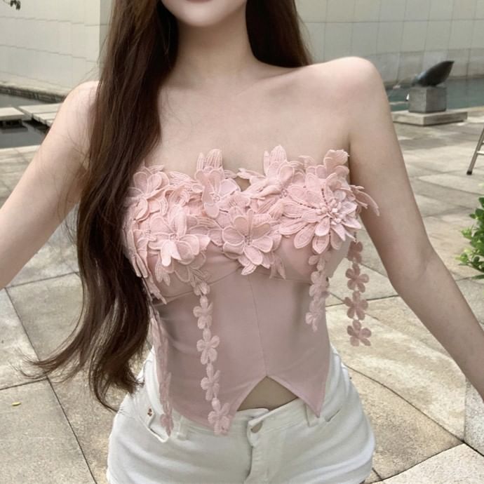 Tube Plain Flower Front-Slit Top Detail