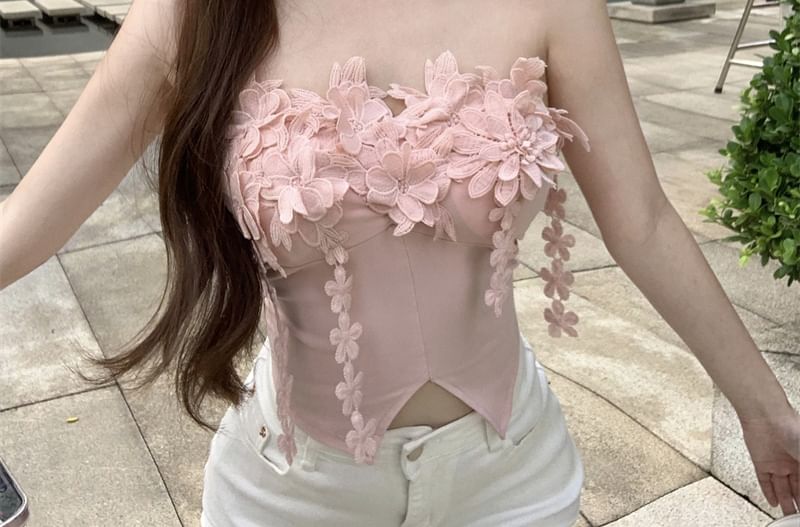 Tube Plain Flower Front-Slit Top Detail