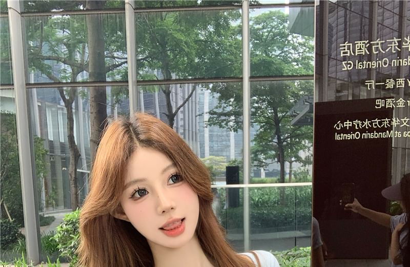 Trim Lace Square Plain Short-Sleeve Tee Neck