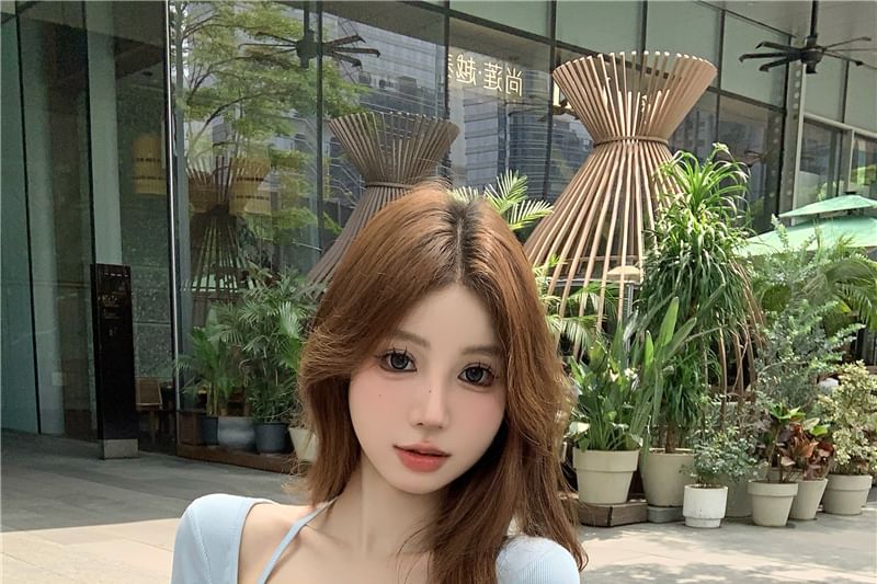 Trim Lace Square Plain Short-Sleeve Tee Neck