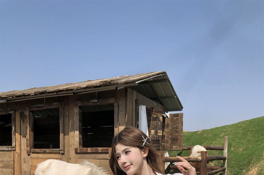 Long-Sleeve Striped + Set: Shirtdress Mini Belt Button-Up