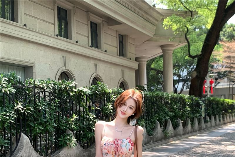 Strap Mermaid Spaghetti Floral Midi Dress Print