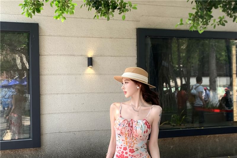 Strap Mermaid Spaghetti Floral Midi Dress Print