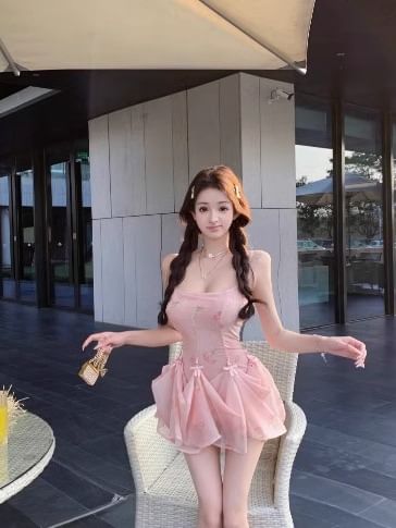 Mini Spaghetti Floral Dress Print A-Line Strap Shirred