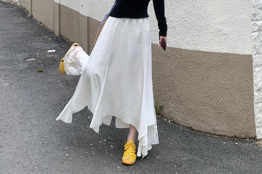 Panel Mermaid Midi High Lace Rise Skirt Asymmetrical