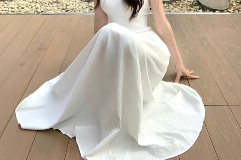 Midi Spaghetti Strap Dress Plain A-Line