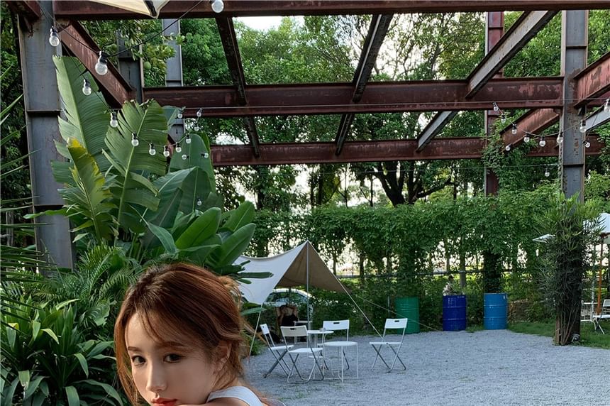 Ruffled Back Top Plain Camisole Open Balloon Keyhole