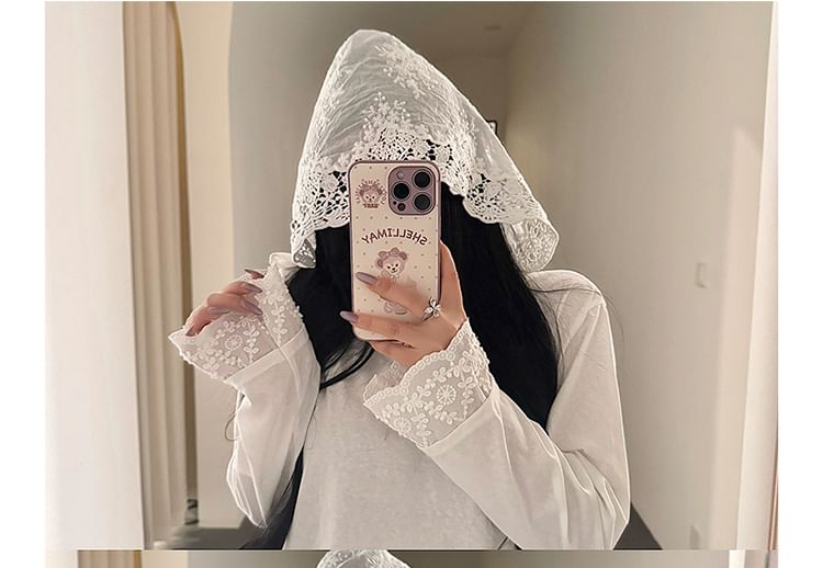 Hooded Long-Sleeve Top with Lace Accents
