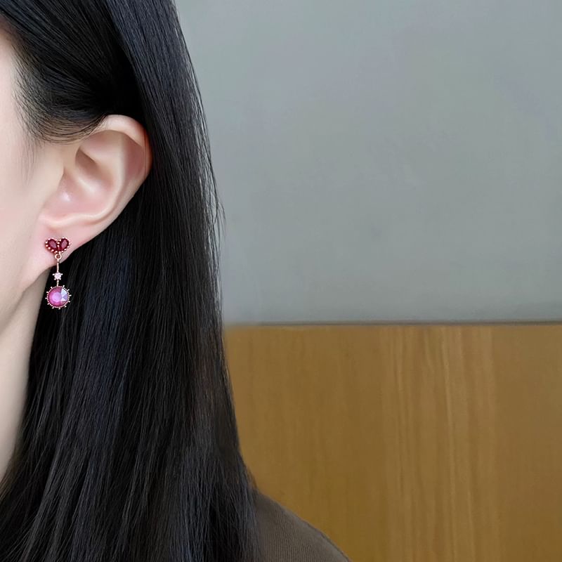 Earring Heart Clip-On Rhinestone Drop /