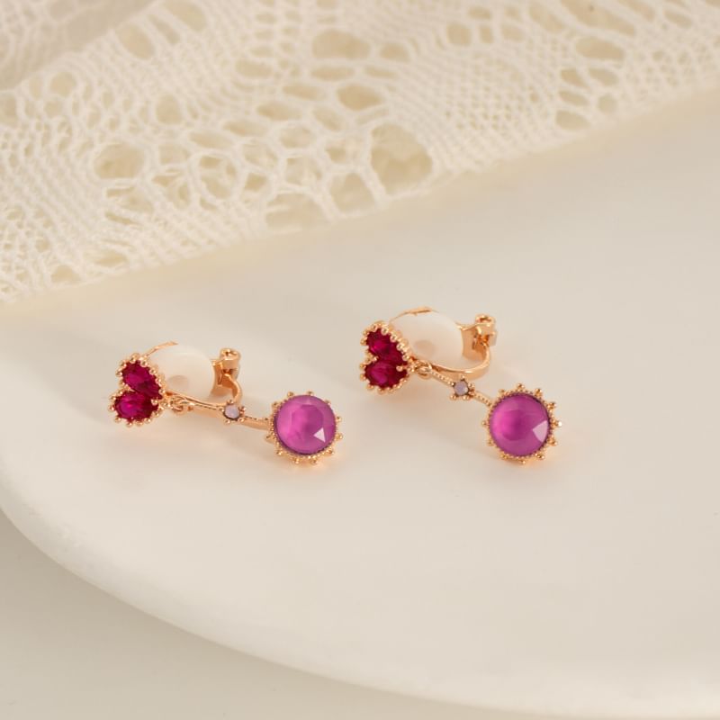Earring Heart Clip-On Rhinestone Drop /