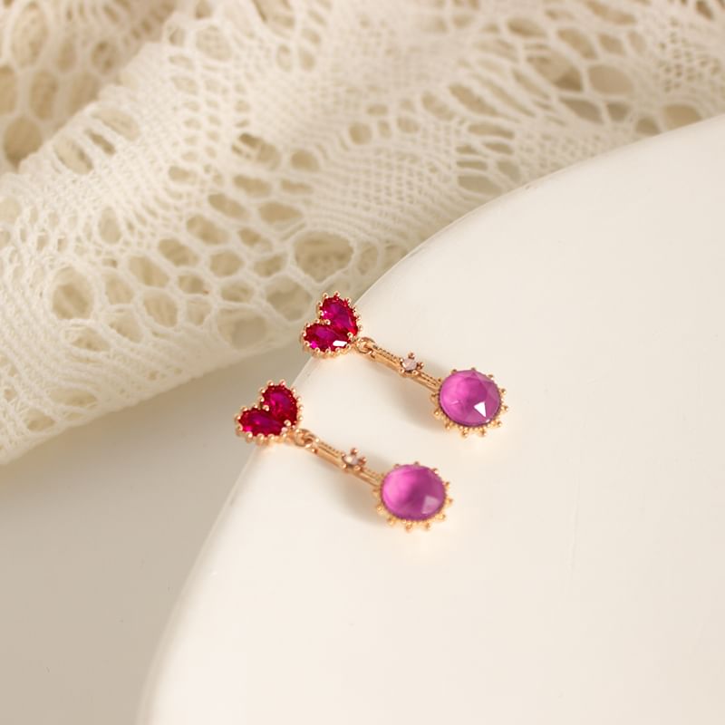 Earring Heart Clip-On Rhinestone Drop /