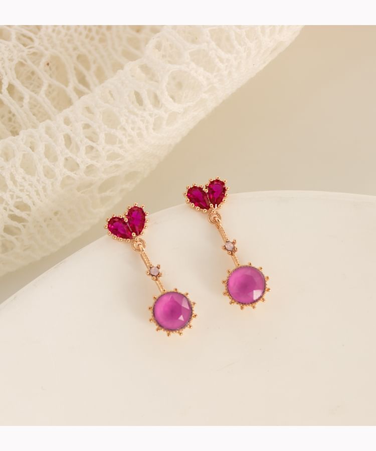 Earring Heart Clip-On Rhinestone Drop /