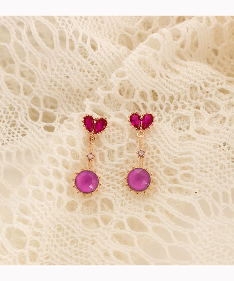 Earring Heart Clip-On Rhinestone Drop /