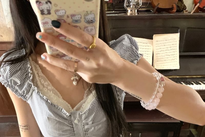Striped Button-Up and Lace Top Duo - LaceLux
