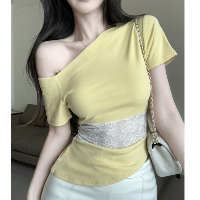 Off-Shoulder Short-Sleeved Lace Top - LaceLux