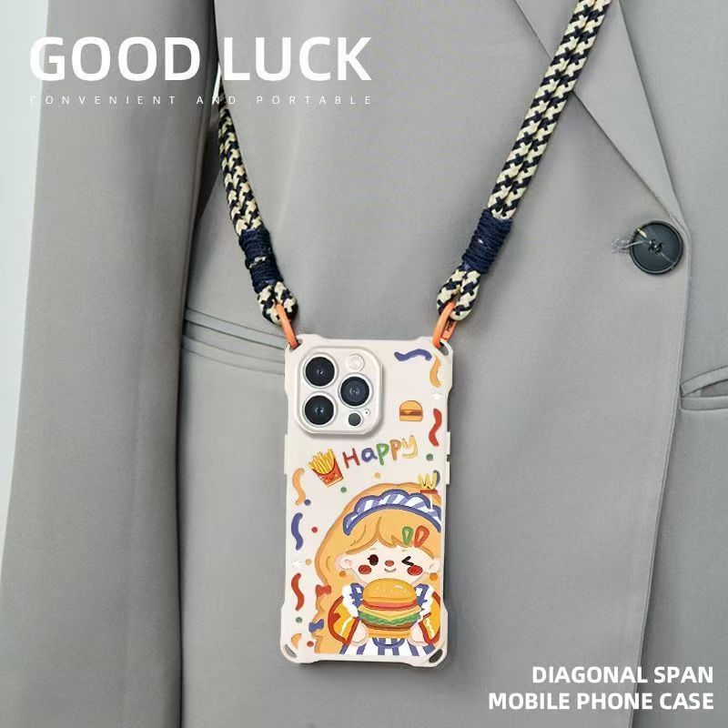 Phone Set Lanyard Strap Case Girl Burger /