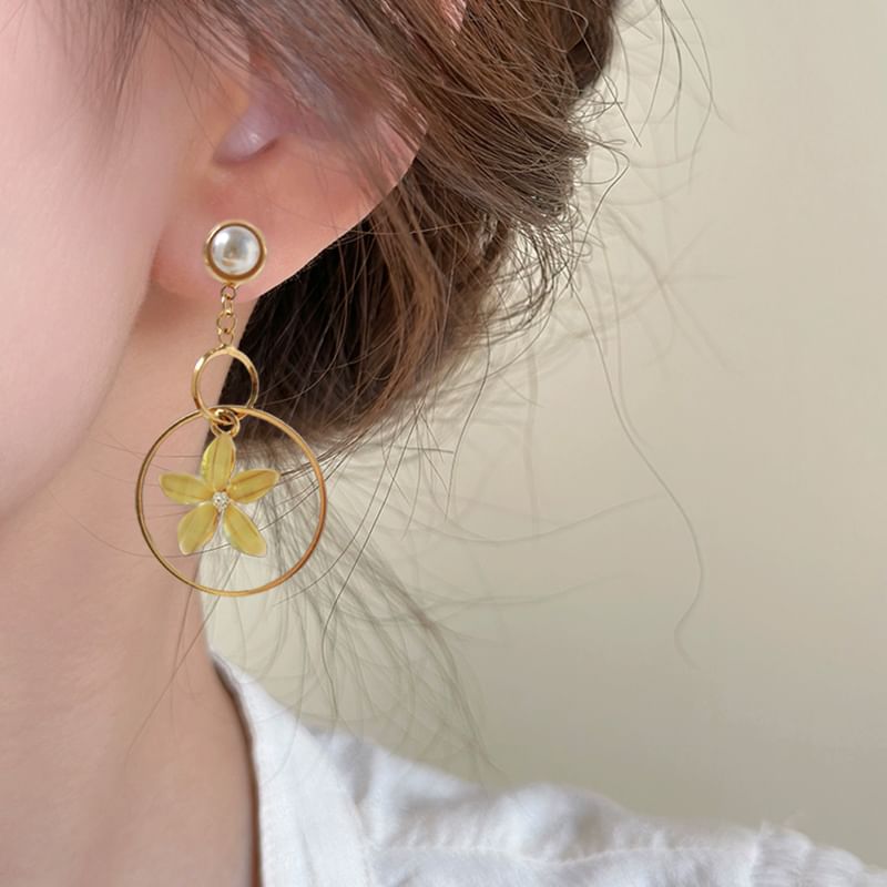 Faux Alloy Floral Cuff Earring Rhinestone Pearl Dangle / Ear