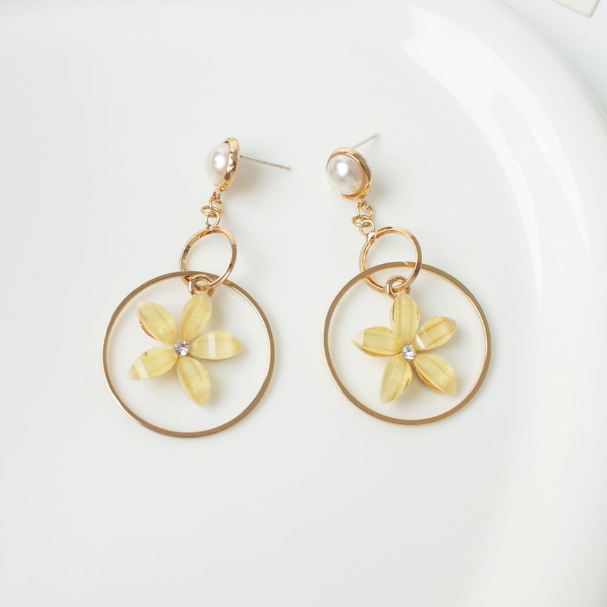Faux Alloy Floral Cuff Earring Rhinestone Pearl Dangle / Ear