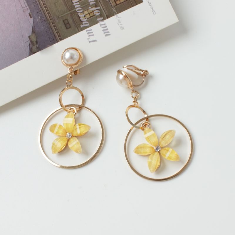 Faux Alloy Floral Cuff Earring Rhinestone Pearl Dangle / Ear