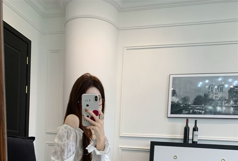 Off-Shoulder Lace Crop Blouse with Baggy Pants