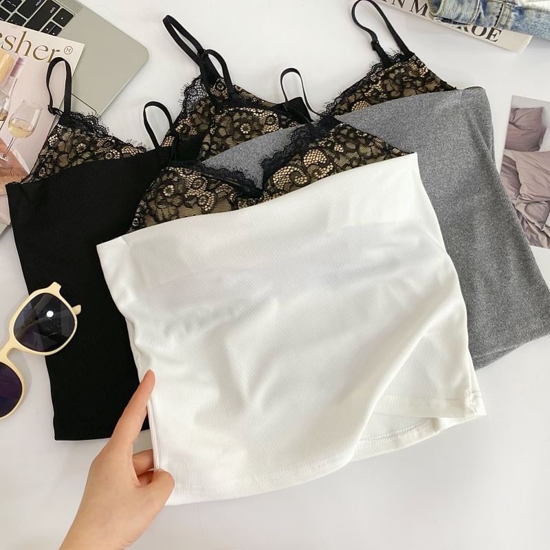 Padded Lace Camisole with V-Neckline