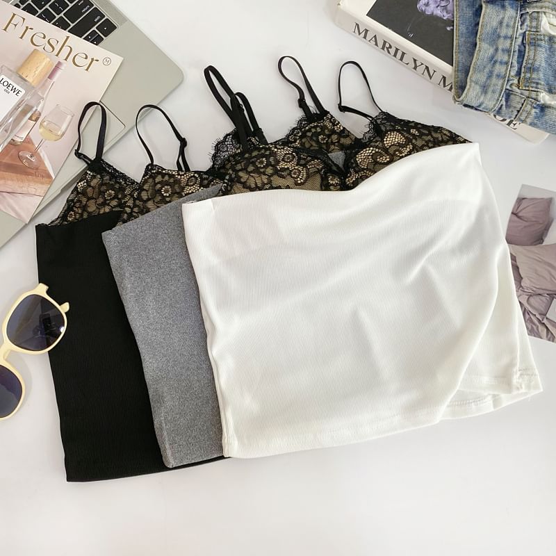 Padded Lace Camisole with V-Neckline