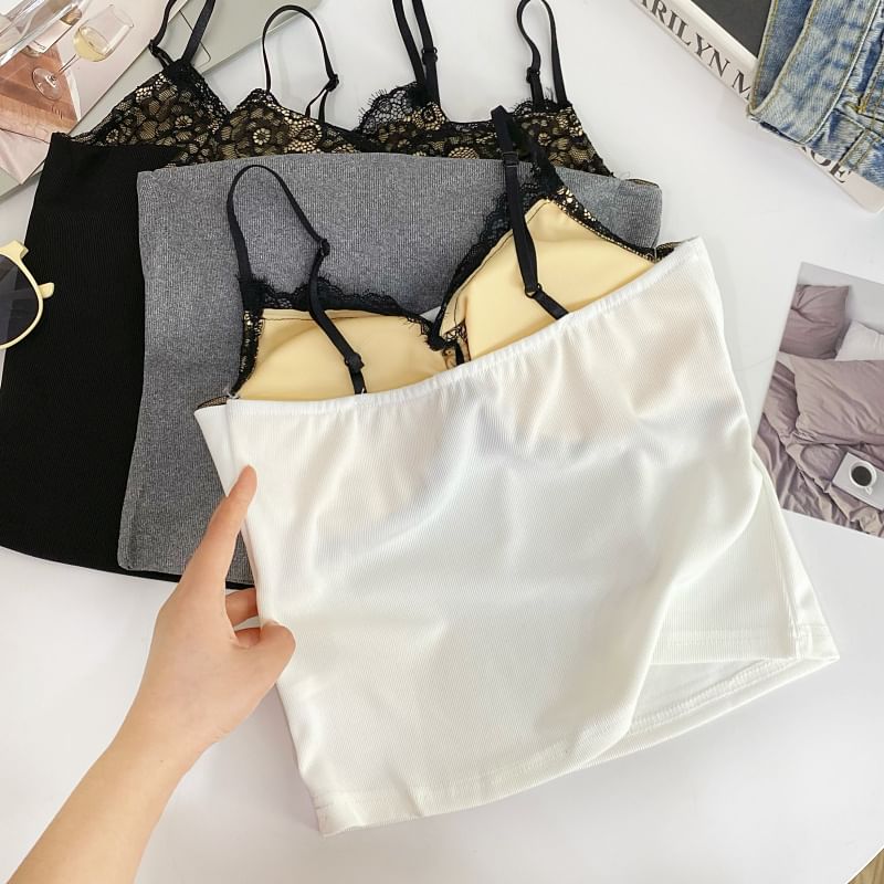 Padded Lace Camisole with V-Neckline