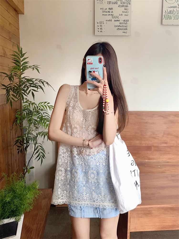 Frill Collared Shirt with Shorts and Tank