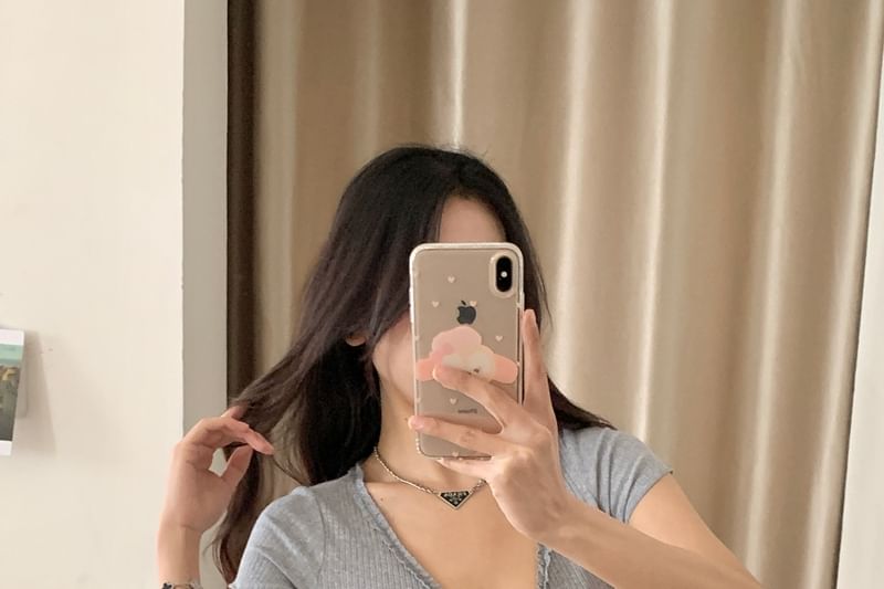 V-Neck Short-Sleeved Lace T-Shirt - LaceLux