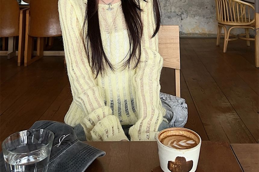 Distressed Lace-Up Knit Top - LaceLux