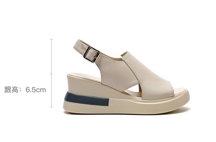 Slingback Sandals Plain Wedge Faux Heel Leather