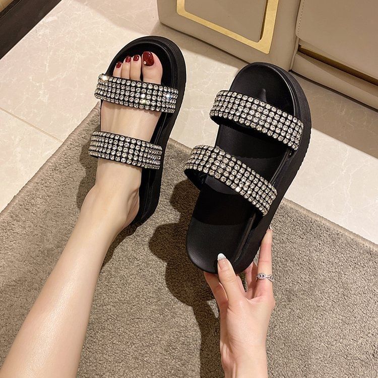 Sandals Rhinestone Slide Platform